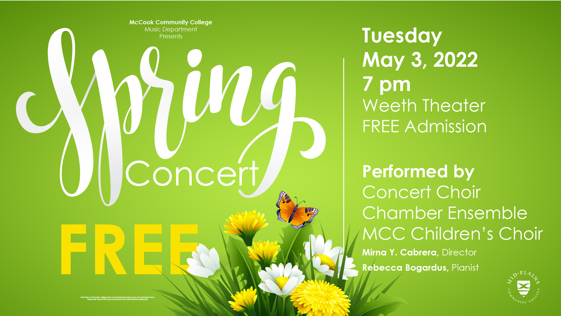 The McCook Community College Spring Concert is set for May 3 at 7 p.m.
