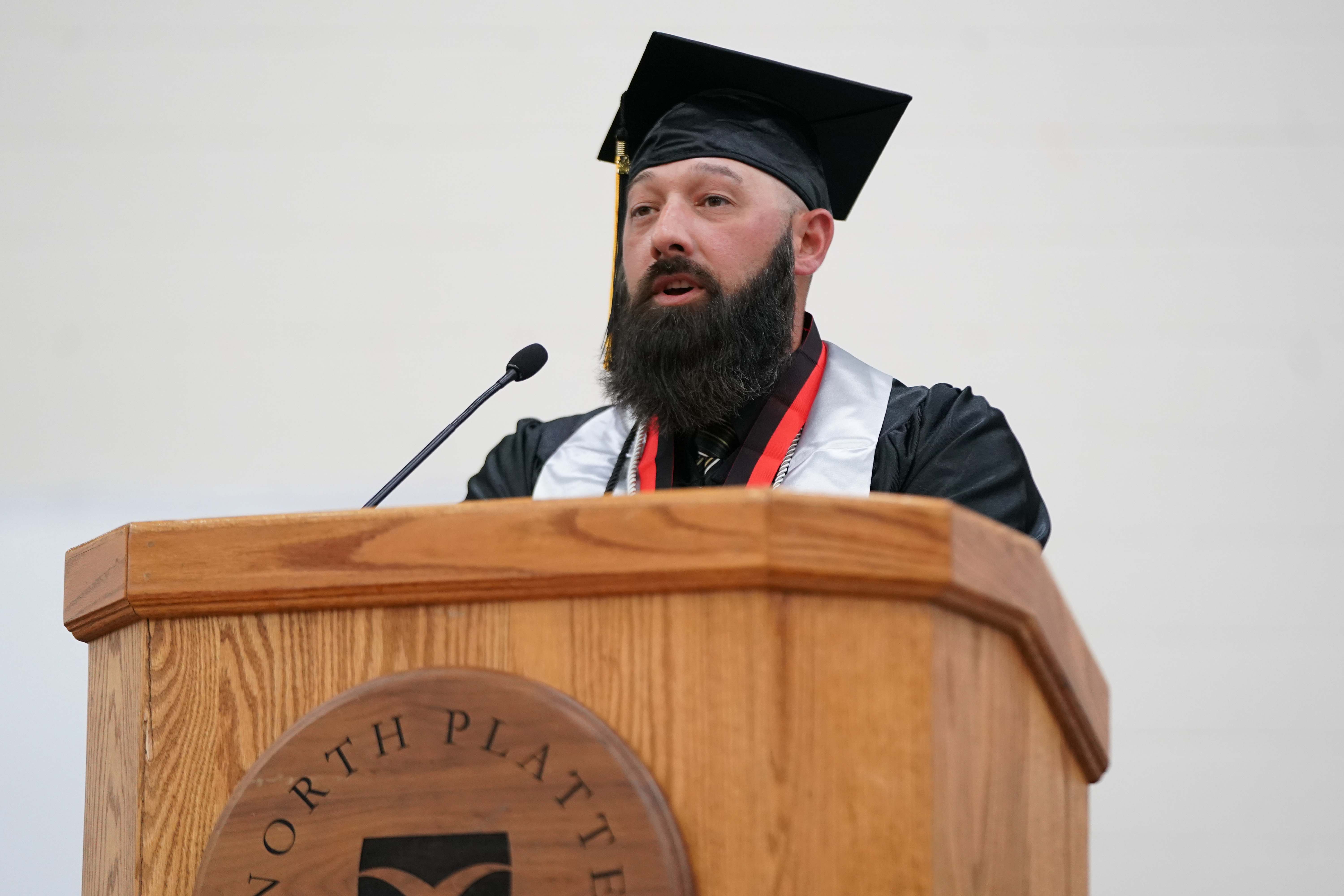 Seth Brown speaks during the North Platte Community College’s commencement ceremony Friday afternoon.