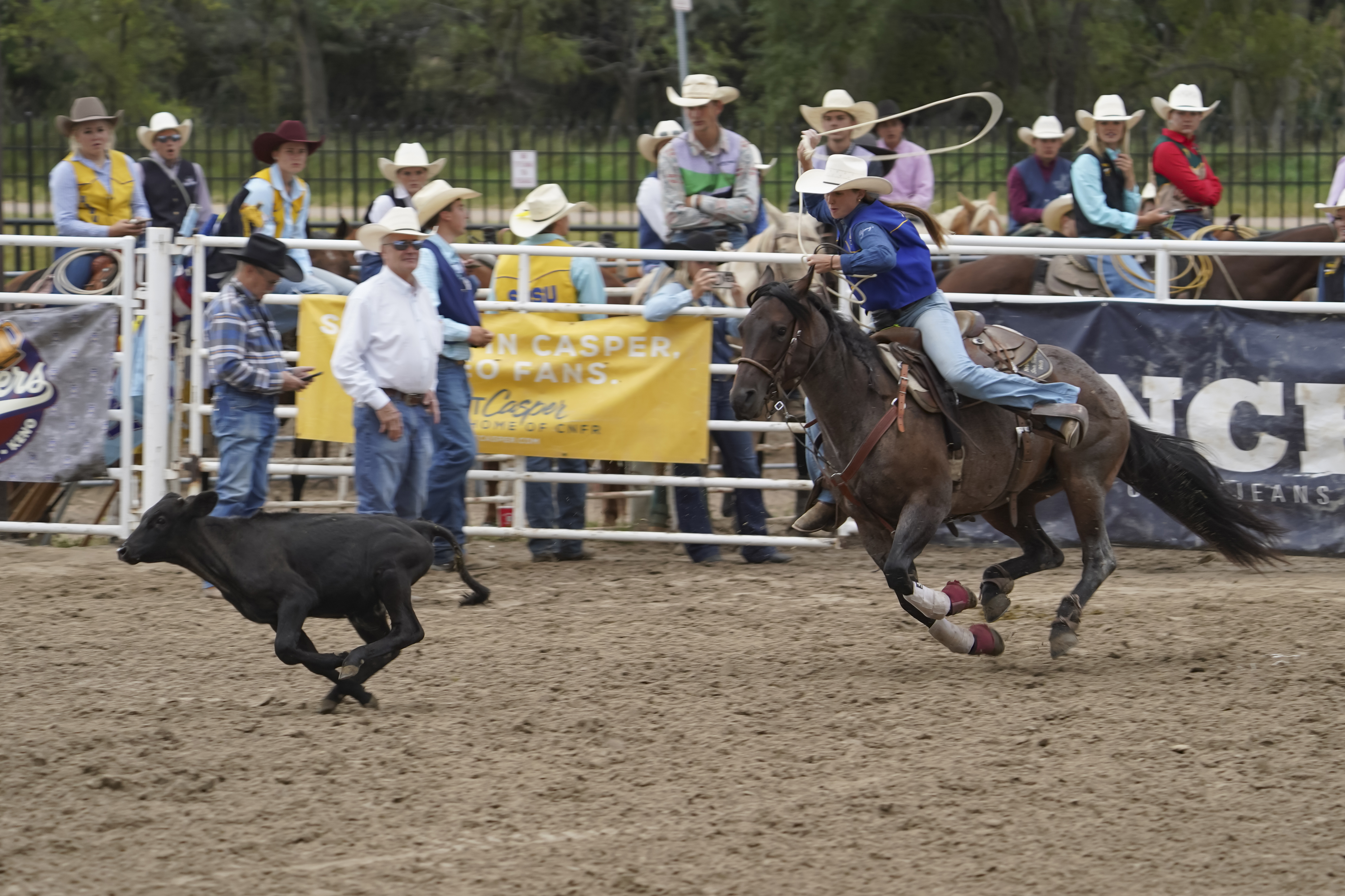MPCC rodeo student-athlete competes in the breakaway roping event during the MPCC Stampede in September 2025.