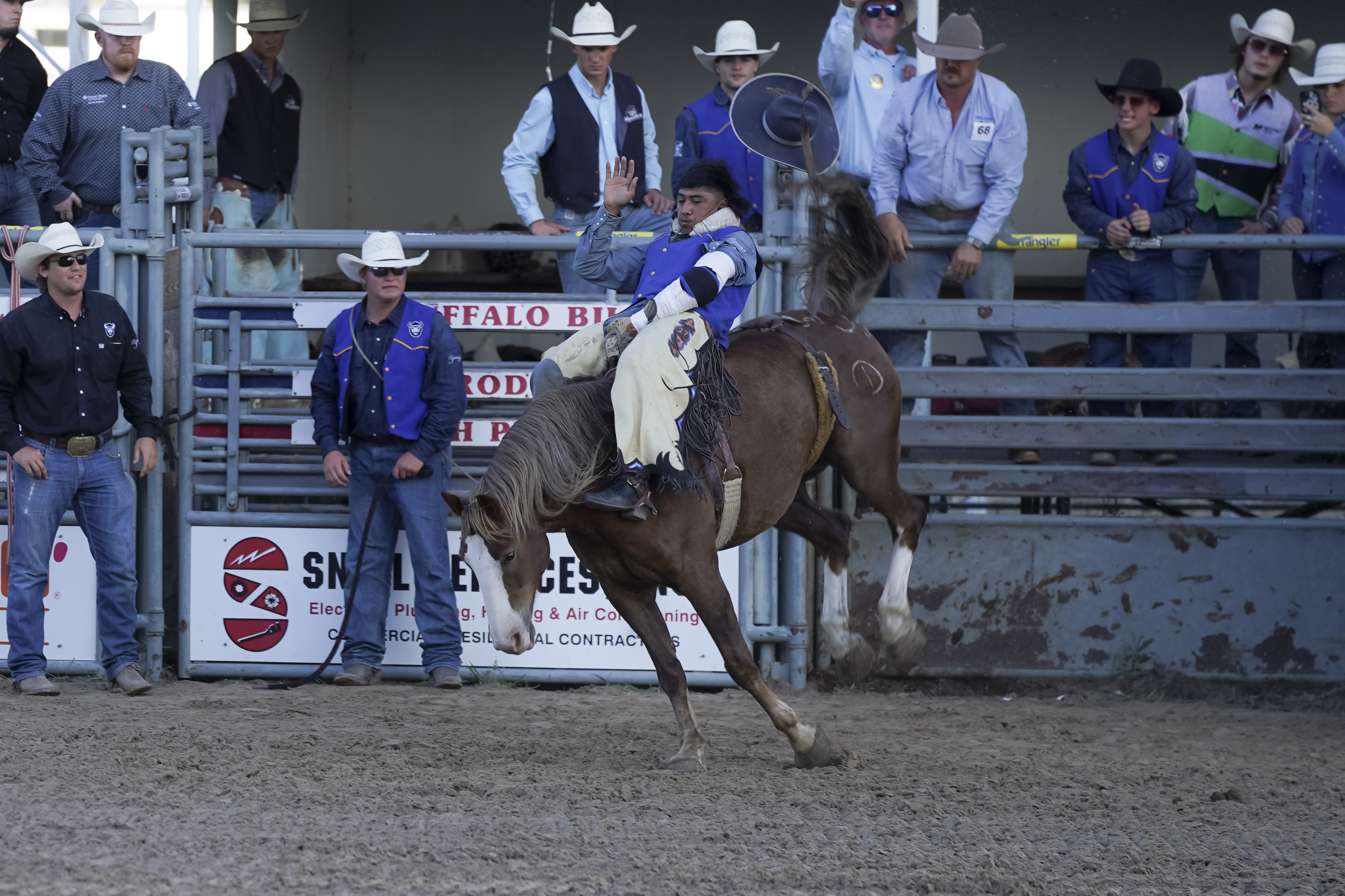 Kahiwa Augustiro competes in the bareback event during the Mid-Plains Community College Stampede on September 12. (Photo Credit: Jen Fuller, Mid-Plains Community College.